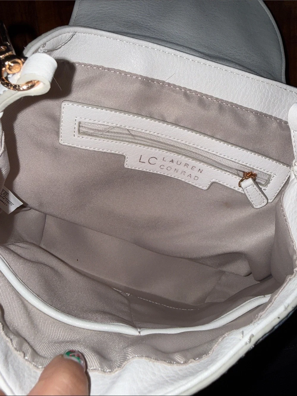 LC Lauren Conrad White Backpack with Light Blue Floral Print